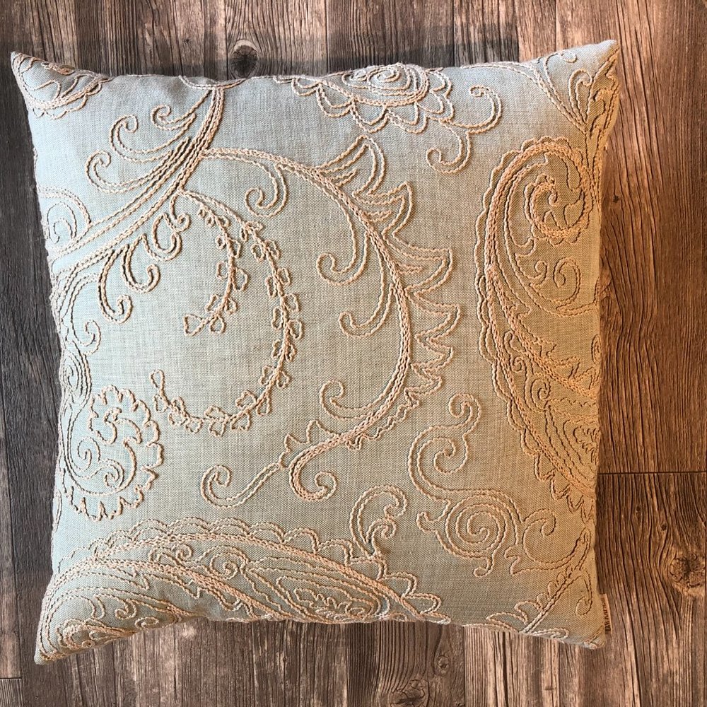 Mattuck Embroidered Throw Pillow Linen Suede